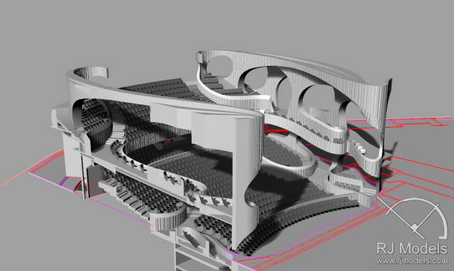戲曲中心建筑模型的大小為1230mm X 830mm X 590mm ，歷時(shí)1個(gè)月制成。戲曲中心的外觀(guān)別樹(shù)一格，糅合了傳統(tǒng)與現(xiàn)代元素，整體屬于流線(xiàn)型設(shè)計(jì)，外觀(guān)如同舞臺(tái)簾幕一般。從建筑模型的設(shè)計(jì)中觀(guān)看，▲戲曲中心的結(jié)構(gòu)為流線(xiàn)外型和內(nèi)部空間， 呈現(xiàn)出「氣」的概念。。